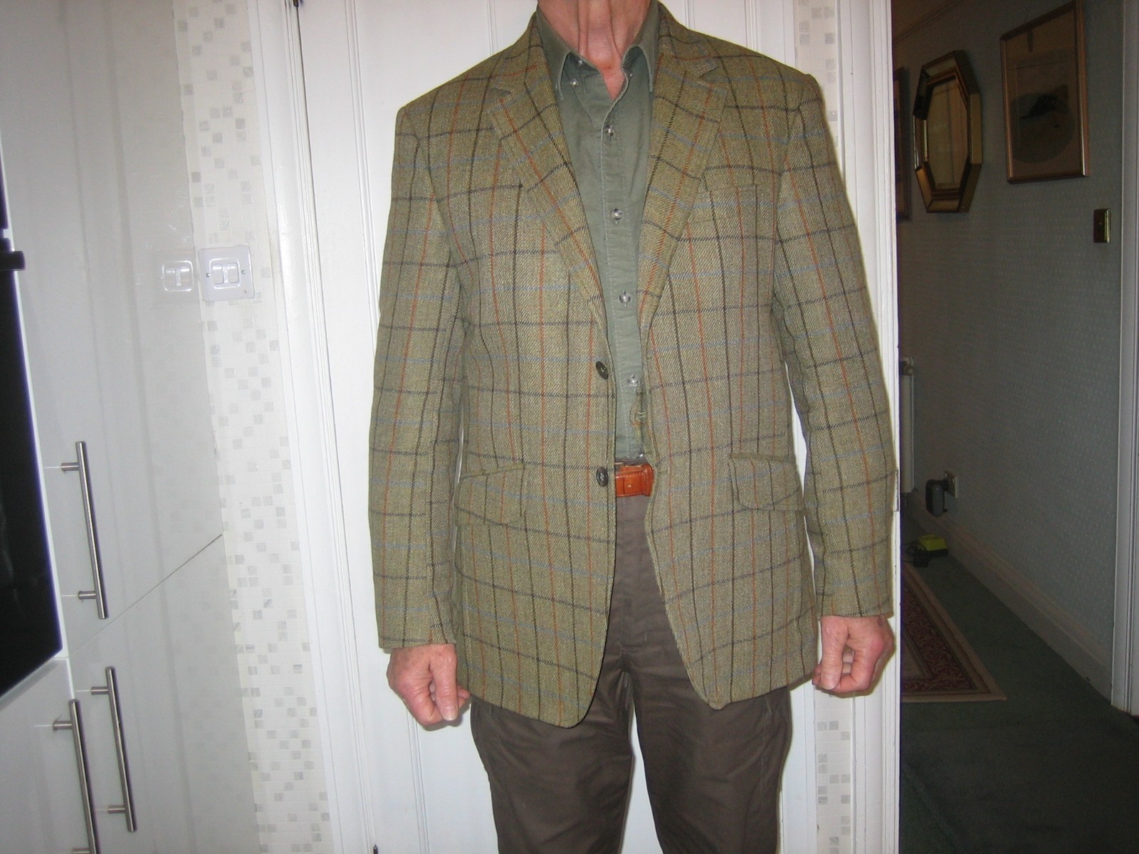 Hackett green Robert Noble tweed checked patch blazer 44R & matching Cap Medium