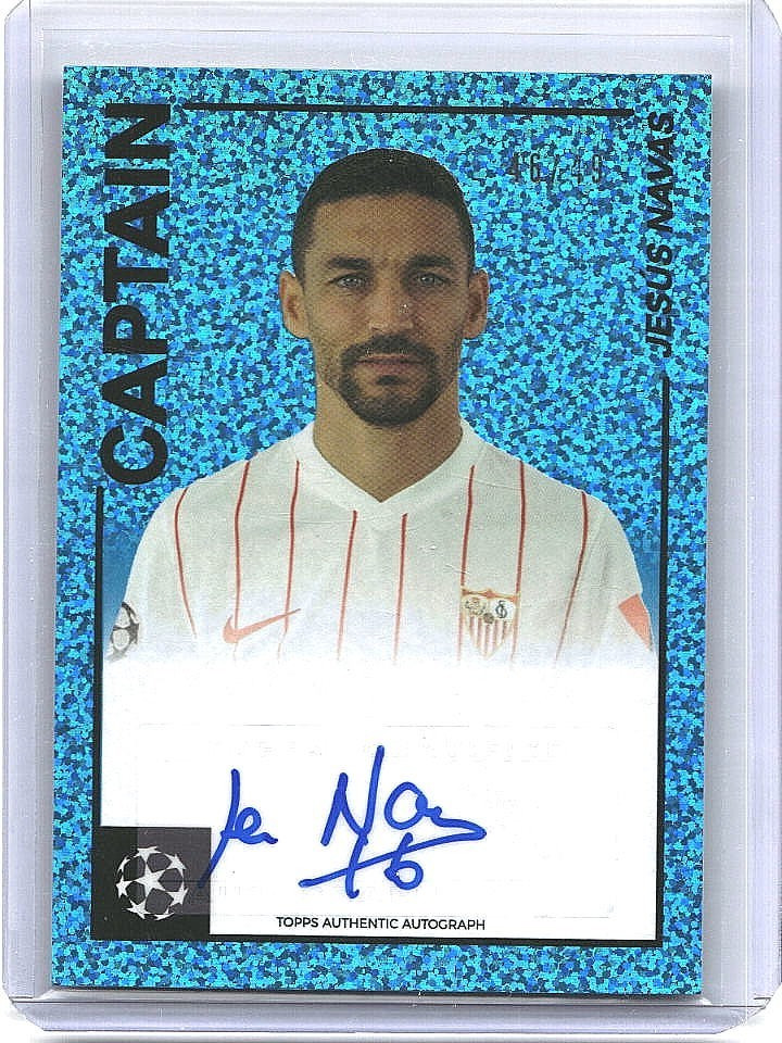 Jesus Navas 2021-22 Topps #114 Merlin's Heritage 97 UCL Blue 46/49 Auto