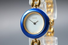  Exc 5 GUCCI Change Bezel 11/12.2 Gold Plated Blue Bezel Quartz Ladies Watch