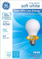 Ge Energy-efficient Soft White 43-watt, 620-lumens Light Bulb - 4 Or 8 Bulbs Ge Energy-efficient Soft White 43-watt, 620-lumens Light Bulb - 4 Or 8 Bulbs