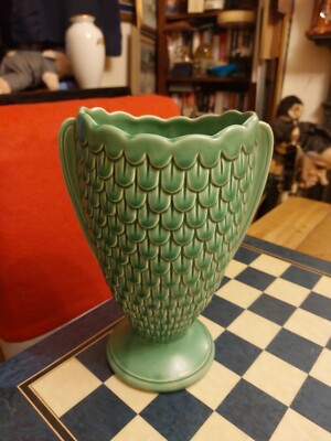 Vintage 60er Jahre seltene Keramik Sylvac Fischschuppen 26 cm grüne Vase 2712