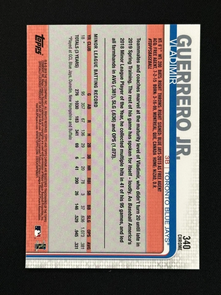 2019 Topps Chrome Sapphire Vladimir Guerrero Jr RC Blue Jays READ - Image 2 of 3