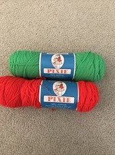 Lot of 2 Pixie Knitting Worsted Yarn, 1 Red, 1 Green