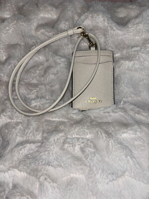 NEW Coach Chalk Crossgrain Leather ID Lanyard Document Holder $68