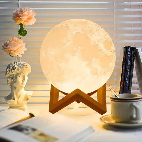 LED 3D Moon Lamp, Moon-Shaped Night Light With Stand, Decorative Ambient Table