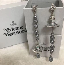 Vivienne Westwood Earrings Long Orb Broken Pearl Gray NO BOX [E05008
