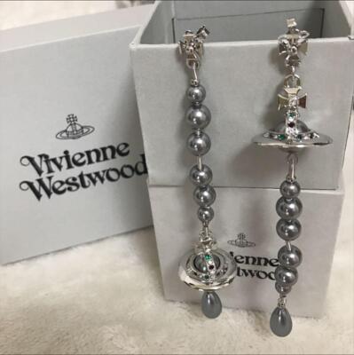 Vivienne Westwood Earrings Long Orb Broken Pearl Gray NO BOX