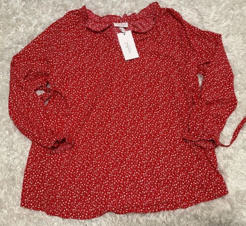 Ingrid & Isabel Women's Blouse Long Sleeve Ruffle Red Ditsy Size S