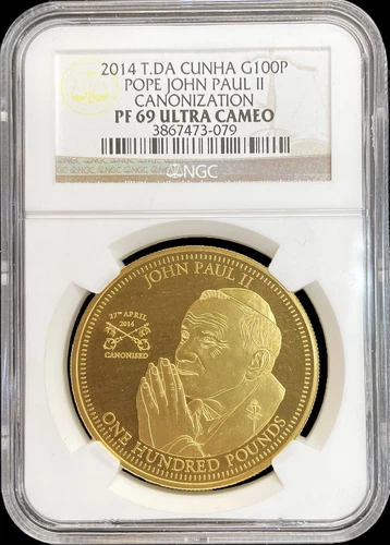 2014 GOLD TRISTAN DA CUNHA 500 MINTED 1oz POPE JOHN PAUL II COIN NGC PF 69 UC