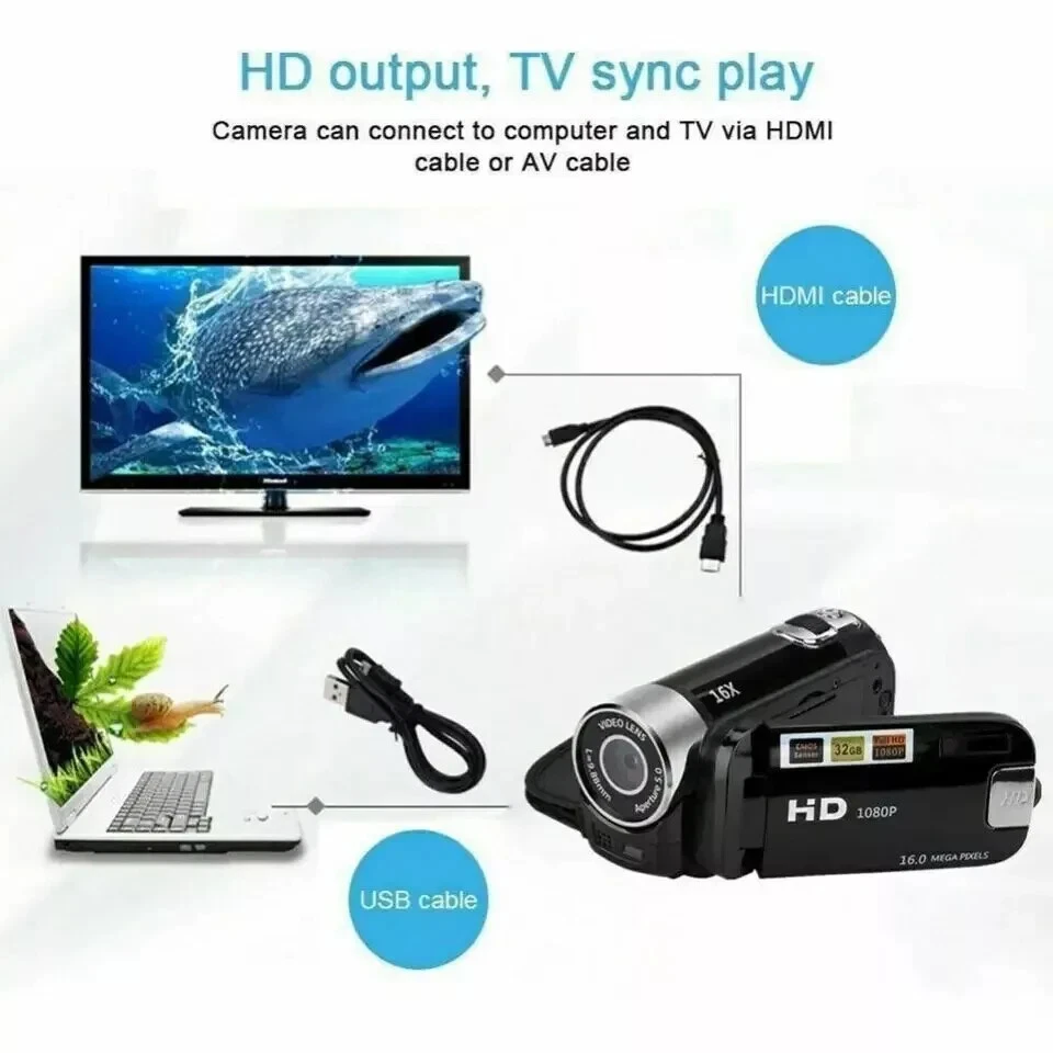 HandyCam Video Digital Video Camera Night Vision CamCorder HD 16x Zoom Universal - Image 4 of 4