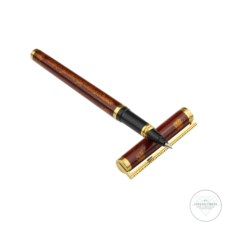 S.T. Dupont Paris Rollerball Gold Rot Chinalack Goldstaub Tintenroller mit Box - Bild 2 von 4