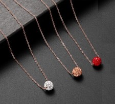 Rose Gold Lucky Disco Ball Pendant White/Red/Champagne CZ Chain Necklace