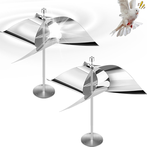 2 Pack Reflective Wind Powered Scare Devices, Reflective Spinning Deterrent for