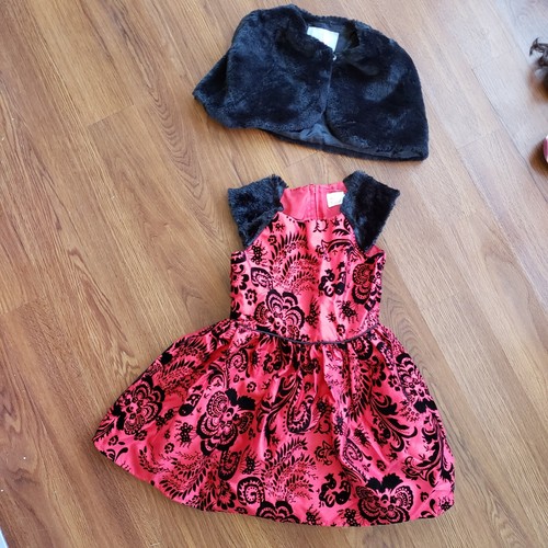 Girl 5 5T Black Red Floral Velvet 