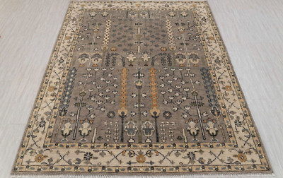 8x10 Oushak Look Gray Ivory Cypress Tree Of Life Hand Knotted Soft Wool Area Rug