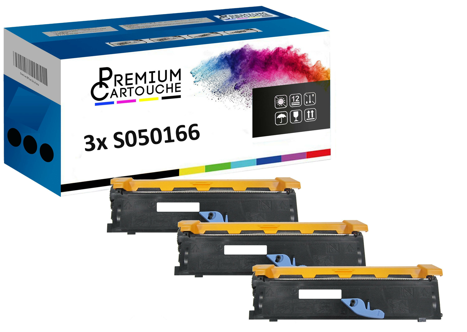 Toner C13S050166 noir compatible Epson pack de 3 cartouches pour grand volume de copie