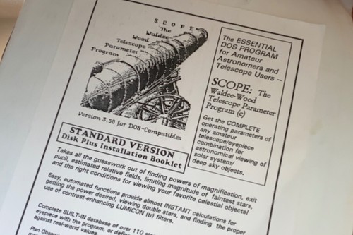 SCOPE : "Telescope Parameters Program" Floppy 5.25" (Classic Vintage Software) - Picture 2 of 3