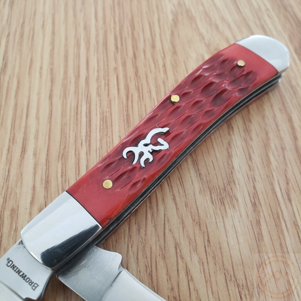 Faca de bolso Browning Trapper lâminas de aço inoxidável cabo de osso irregular vermelho - Imagem 4 de 4