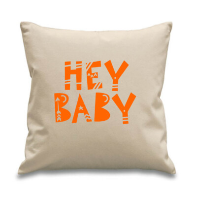 Kinder Hey Baby Nordic Scandi Kinderzimmer Kissen 45x45cm orange Baumwolle Canvas