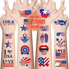 90 tatuajes temporales del 4 de julio, bandera americana, rojo y blanco