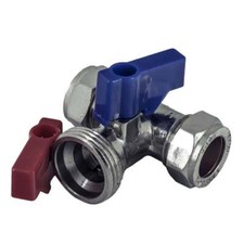 15mm x 3/4" Tee Type Washing Machine Tap Shut Off Valve Chrome Hot & Cold