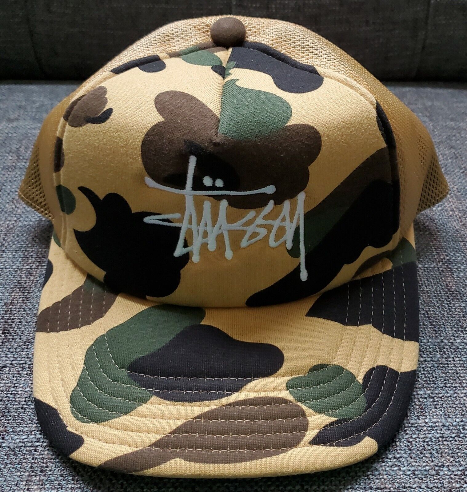 Stussy x Bape Trucker Cap Yellow Camo 2022 A Bathing Ape Brand New