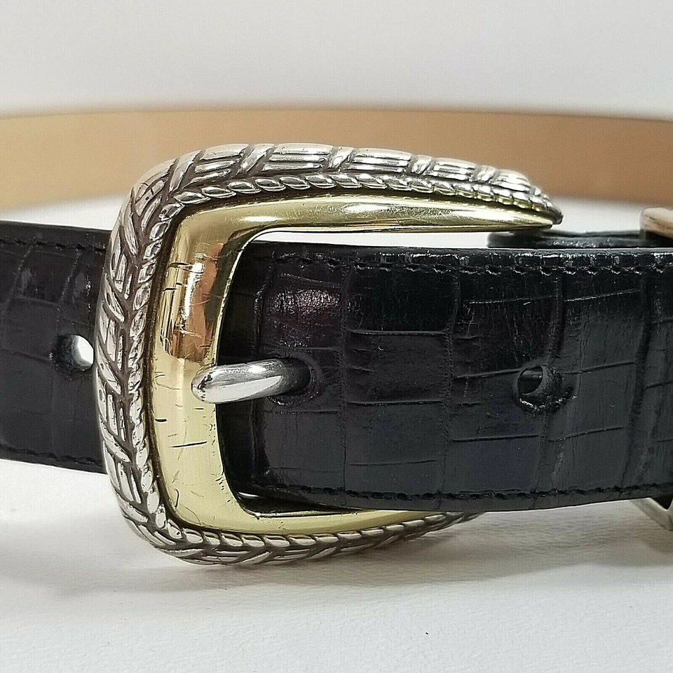 BRIGHTON CLASSICS Belt Wm Sz L/34 Brown Faux Snakeskin Bi-color Hardware H4B703 - Image 3 of 4