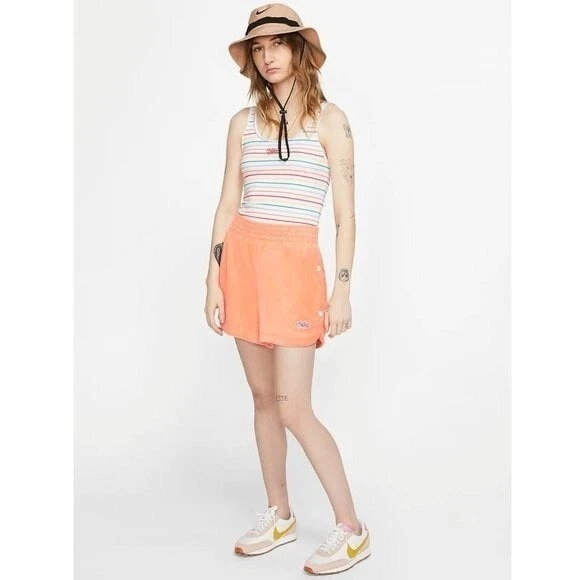 NEW Nike Sportswear Retro High Waist Orange Terry Snap Button Femme Shorts XXL