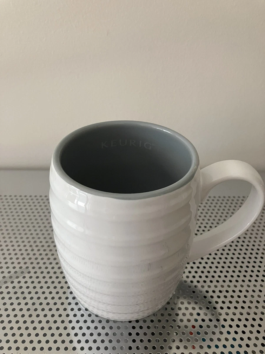 Rare Keurig Ribbed White Coffee/ Tea Mug Cup Grey Inside