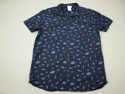 The North Face Shirt Men Large Blue Hatchet Log Tree Print Button Short Sleeve
