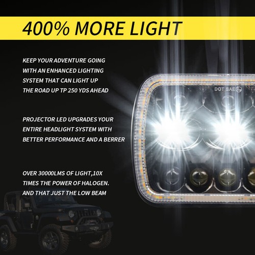 5x7'' 7x6'' LED Headlight Hi-Lo Beam Halo DRL For Jeep Cherokee Hilux Rodeo TF - Picture 6 of 10