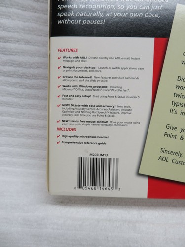 SCANSOFT DRAGON 6.0 AOL Point & Speak Speech Recognition Email Windows SOFTWARE - Picture 3 of 4