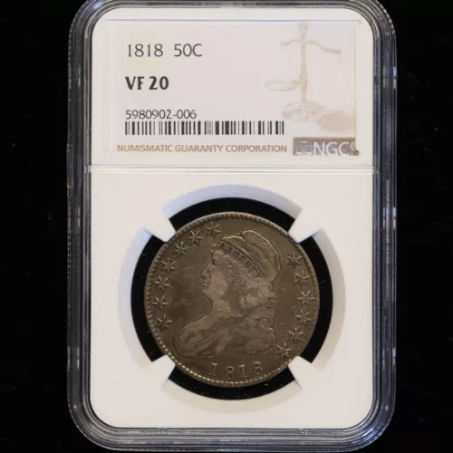 1818 US BUST HALF DOLLAR VF20 ORIGINAL NGC CERTIFIED COIN