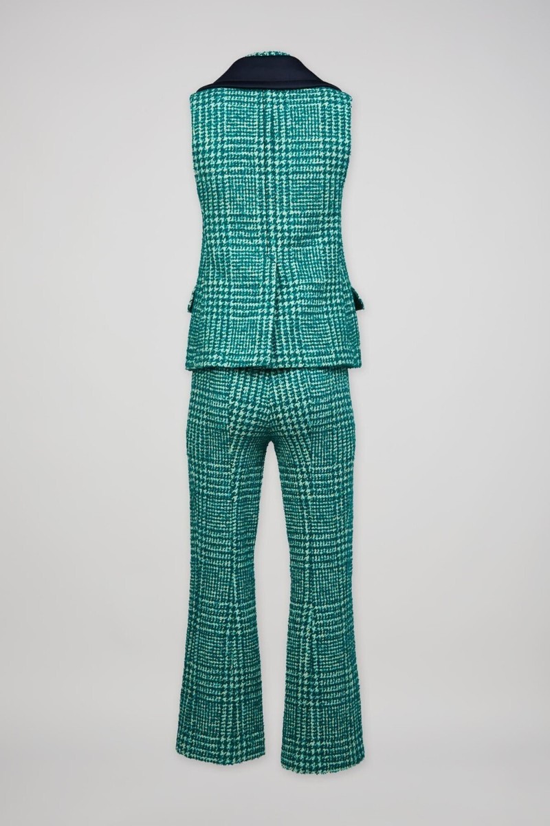 Prada Fall 2015 Green Tweed Ensemble Pants Vest with Mink Fur