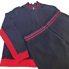 Chaps Womens Full Zip Jacket Skirt Size LARGE Navy Blue Red L/S Pockets