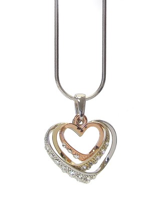 Tri-tone Crystal Heart Pendant Necklace