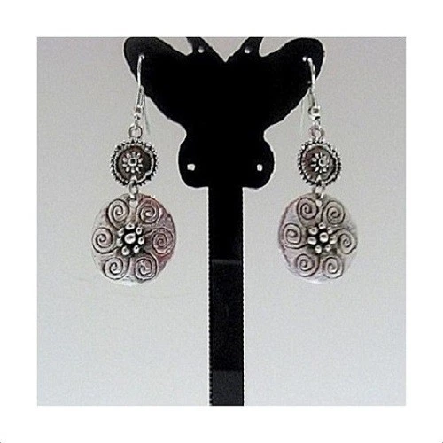 Boucles D'oreilles Pendantes Métal Argenté Vieilli - Photo 1/1