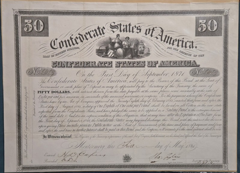 Confederate States of America Bond $50 September 1, 1871 Montgomery