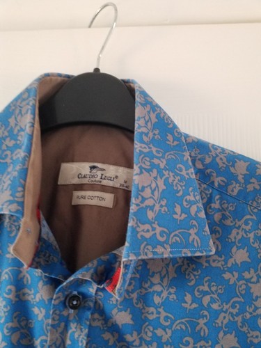 Claudio Lugli M (40") Blue/Beige Floral Print 100% Cotton Long sleeve Shirt - Picture 4 of 5