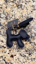 Sleek Faux Leather Dog Puppy Keychain Bag Charm - Black