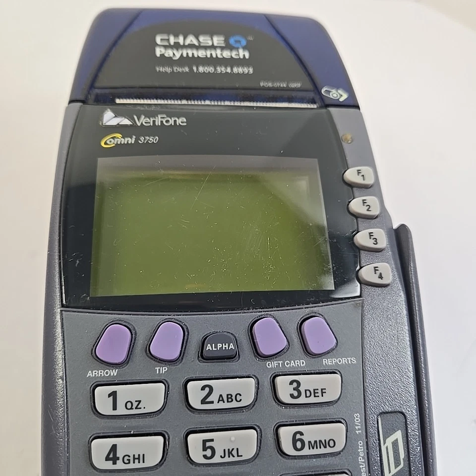 Verifone OMNI 3750 Dual Comm Credit Card Terminal w/Chip Reader Power Cord - Image 3 of 4