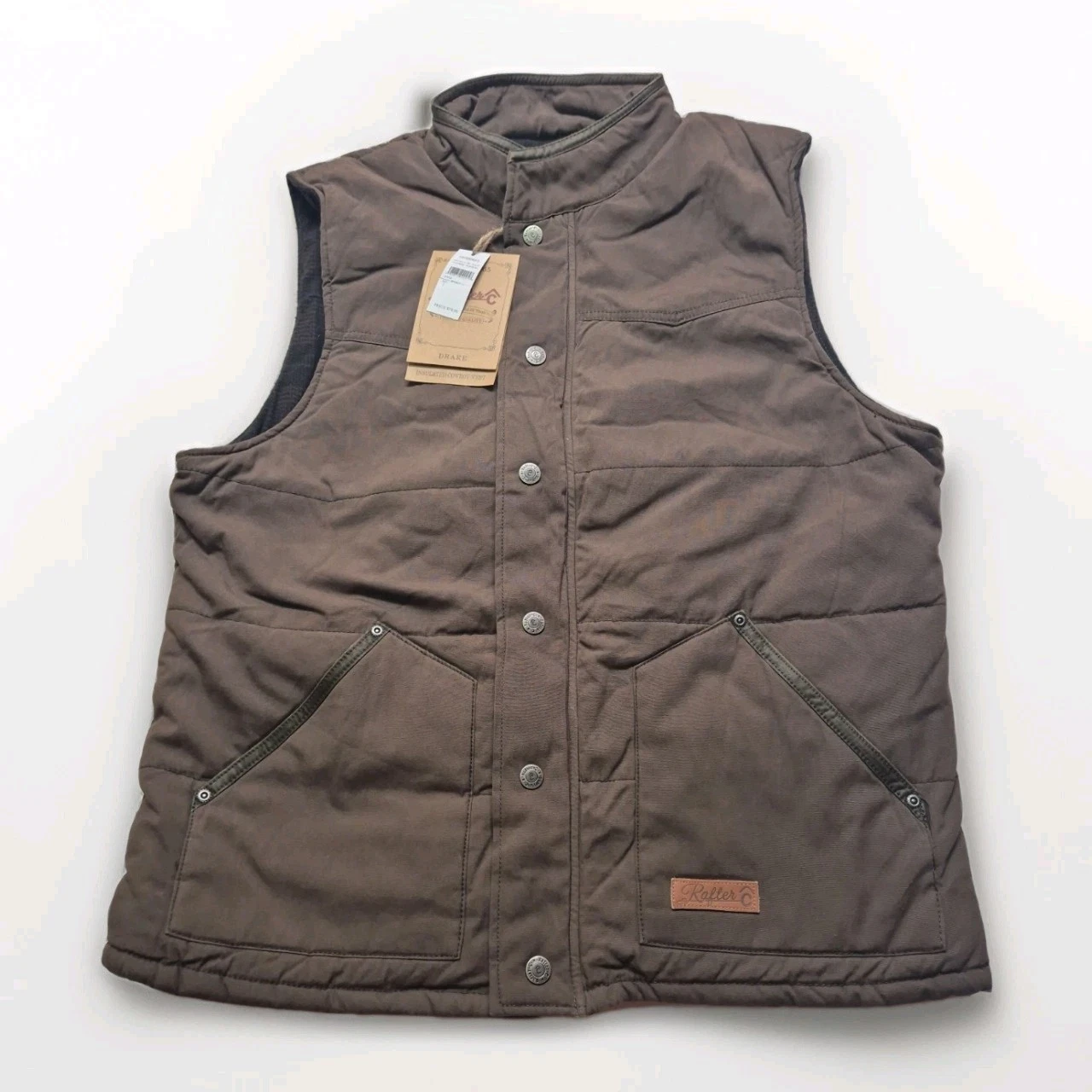 Rafter C Cowboy Collection Insulated Vest Mens Large Brown Snap Western Gilet