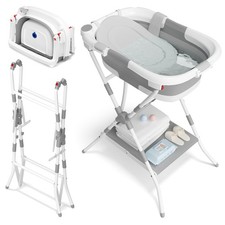 Babybadewanne 3in1 faltbar mit Gestell und Netz St&uuml;tze 0&ndash;3 J. Grau