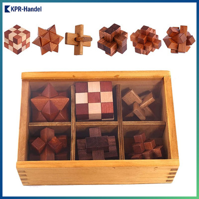 6 Stück Holz Knobelspiele 3D Mini Puzzle Geschicklichkeitsspiel Set