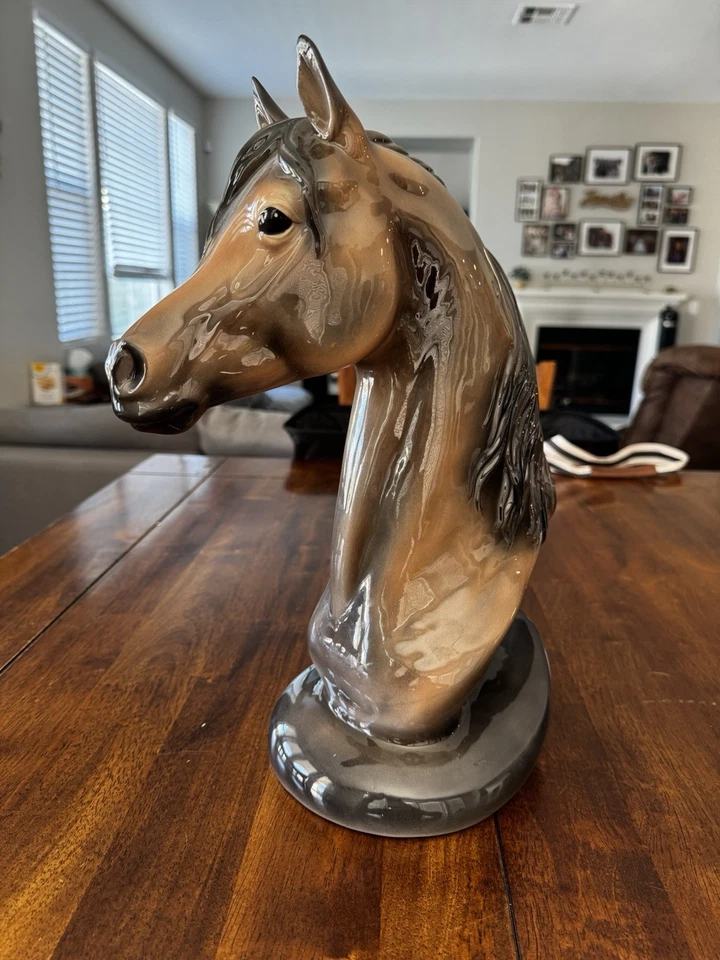 Vintage Brown & Black Horse Head Sculpted Figure 14.5" Tall w/ Artist Mark - Image 4 of 4