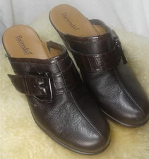 BJORNDAL WOMENS CLOG MULE SLIP-ON LEATHER STRAP BUCKLE SIZE 8.5 BROWN - NICE!