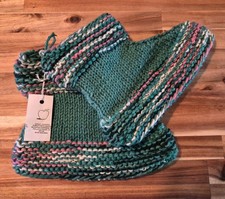 Hand Knit Women's Slippers Over Ankle Green 9" Women's M/L