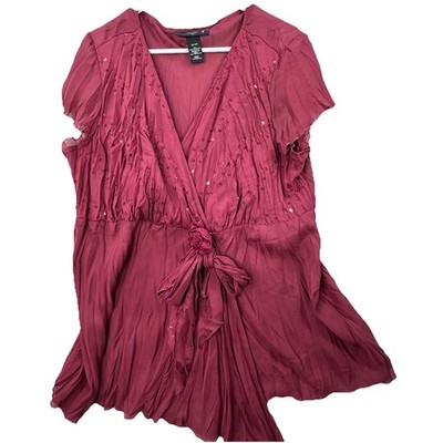 Lane Bryant Venezia Babydoll Top Plus Sz 18/20 Teal Sequin Fairy Witchy Y2K
