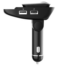 Car FM Transmitter w/ Wireless Earpiece 2 USB Charge Ports Hands-free Call MP...