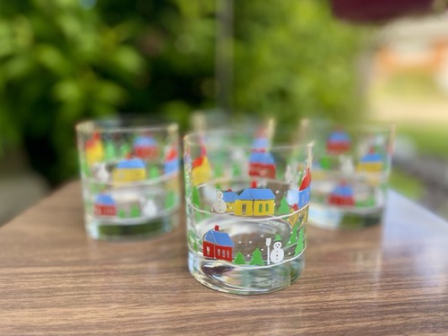 Vintage Libbey Christmas Town Tumbler Trinkgläser 4er Set Holiday Barware - Bild 2 von 4